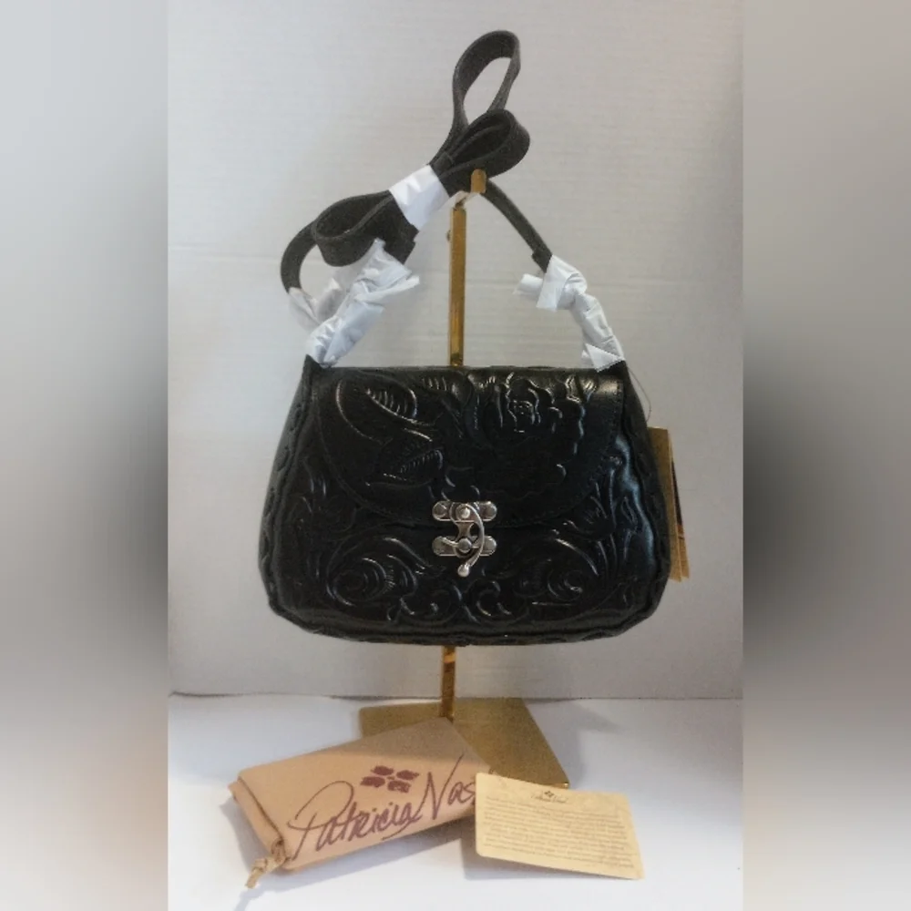 SOLD NWT Patricia Nash Black Rose Tooled Leather Lucia Crossbody Purse - Picture 1 of 16